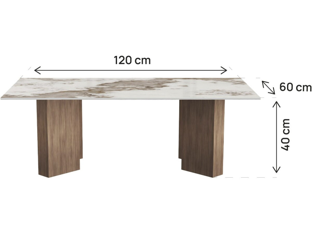 Holz-Couchtisch mit Keramikplatte „Elma“ – 120 x 60 x 40 cm – Braun