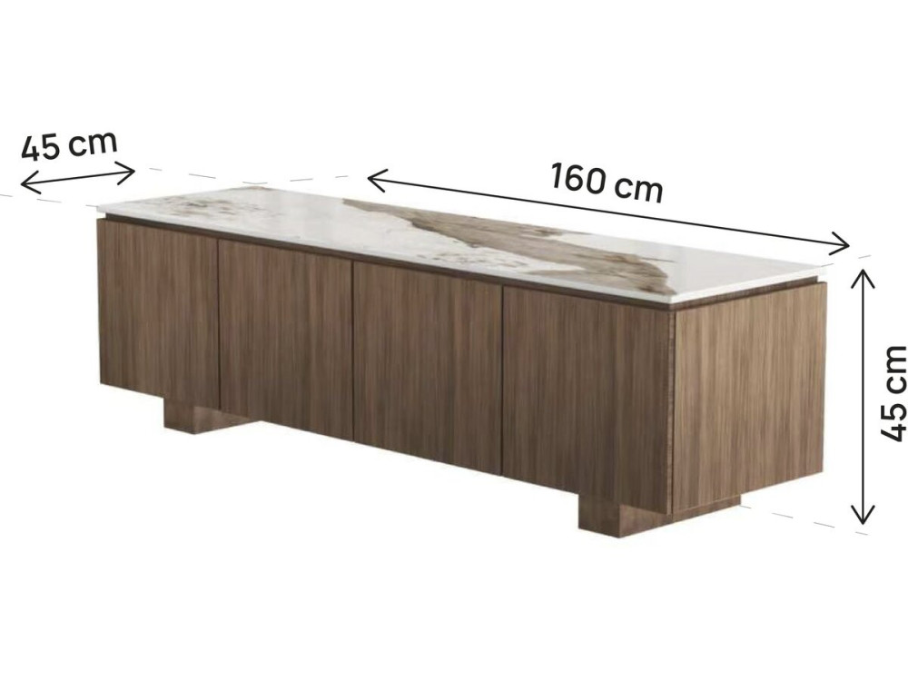 TV-Möbel aus Holz mit Keramikplatte „Elma“ – 160 x 45 x 45 cm – Braun