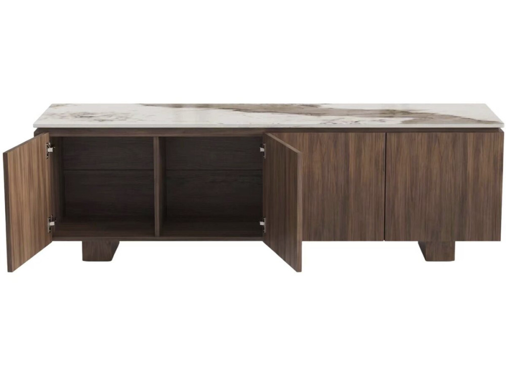 TV-Möbel aus Holz mit Keramikplatte „Elma“ – 160 x 45 x 45 cm – Braun