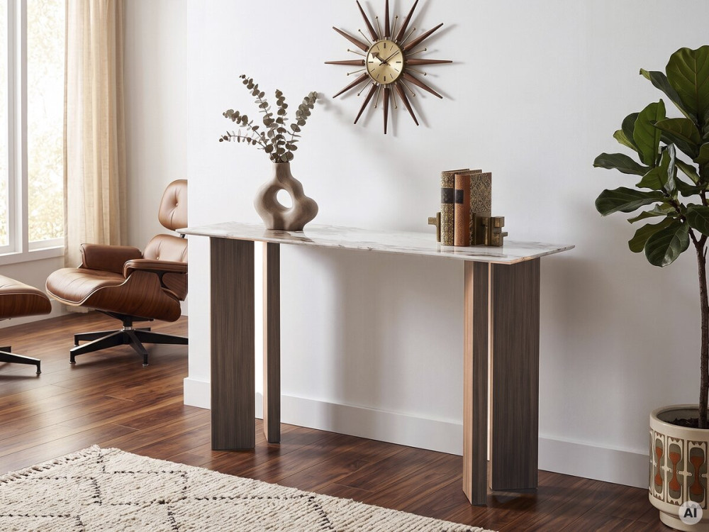 Holzkonsole mit Keramikplatte „Elma“ – 140 x 40 x 80 cm – Braun
