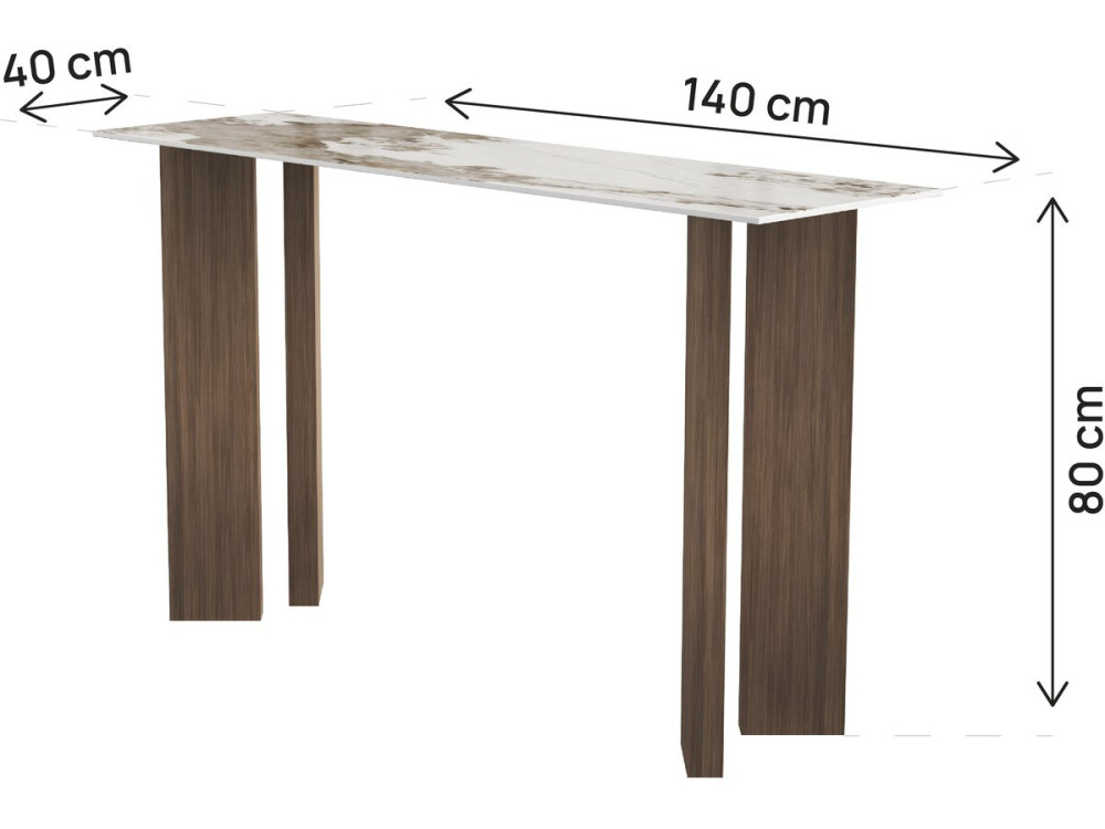 Holzkonsole mit Keramikplatte „Elma“ – 140 x 40 x 80 cm – Braun