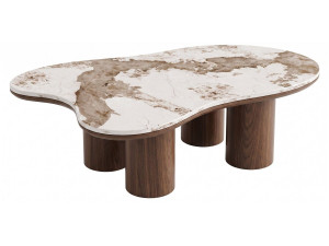 Couchtisch aus Holz mit Keramikplatte „Kora“ – 120 cm – Braun