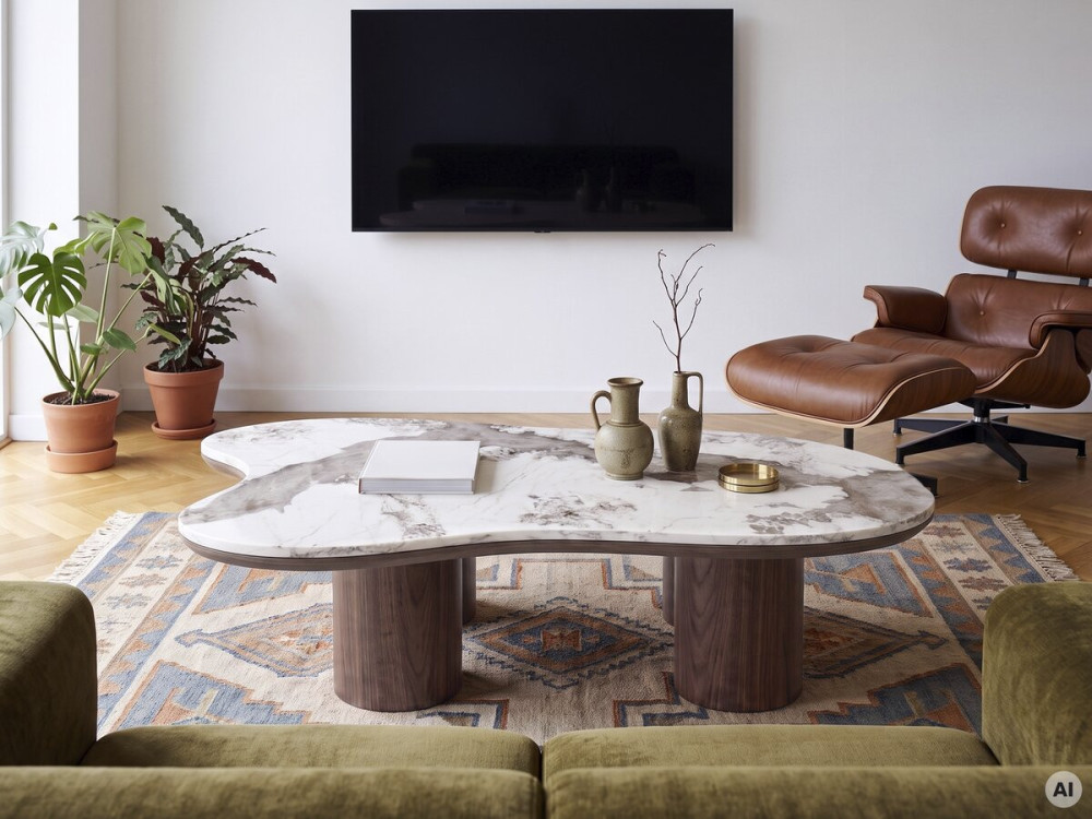 Couchtisch aus Holz mit Keramikplatte „Kora“ – 120 cm – Braun