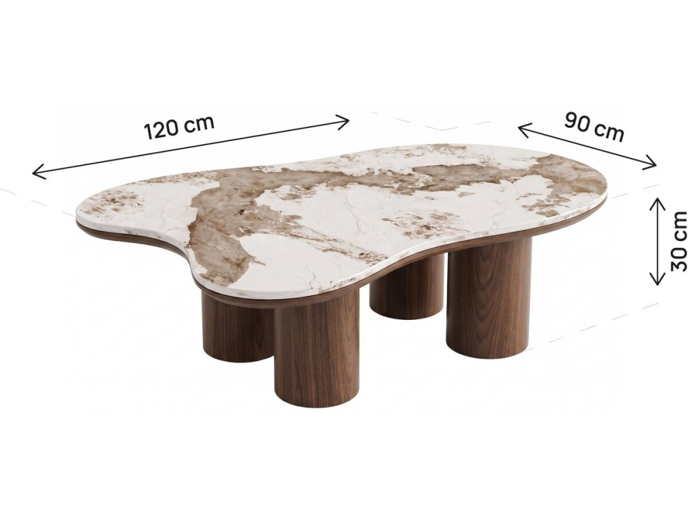 Couchtisch aus Holz mit Keramikplatte „Kora“ – 120 cm – Braun