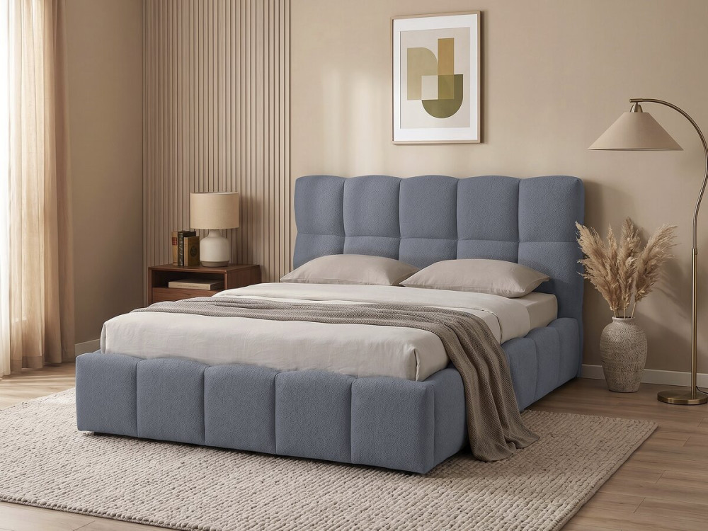 Stauraumbett "Davos" - Weiß Couleur Gris Taille 140 x 190 cm