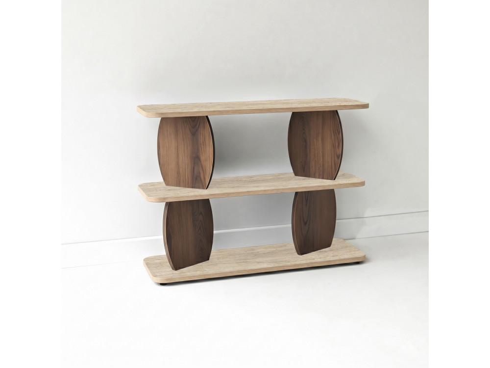 Beistelltisch aus Holz „Armonia“ – 90 x 30 x 70 cm – Travertin / Nussbaum
