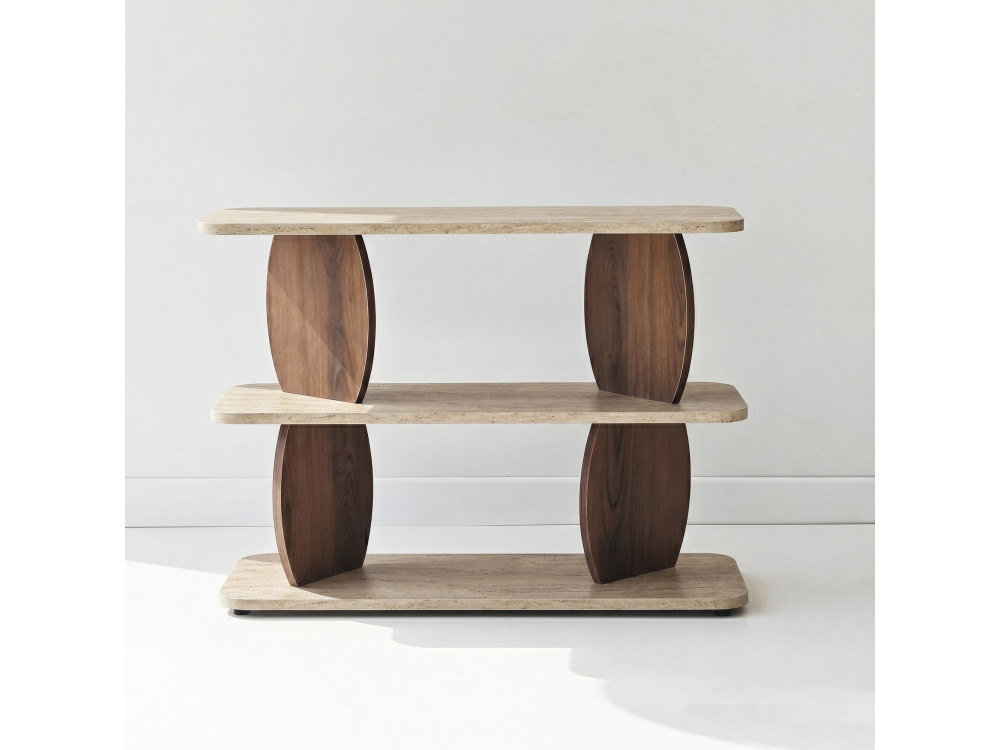 Beistelltisch aus Holz „Armonia“ – 90 x 30 x 70 cm – Travertin / Nussbaum