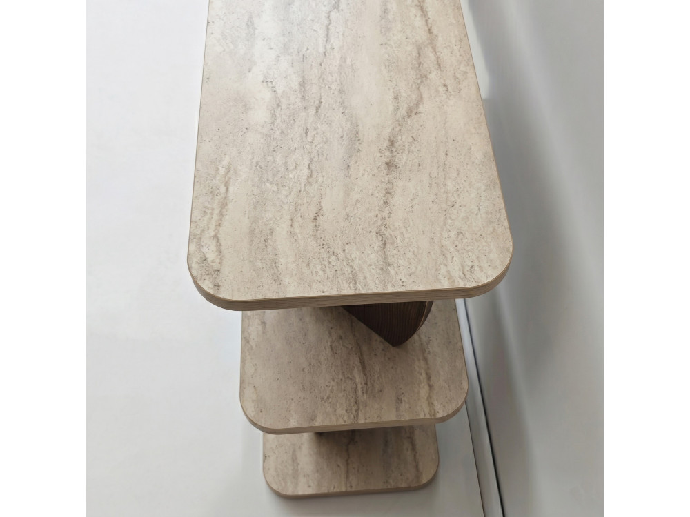 Beistelltisch aus Holz „Armonia“ – 90 x 30 x 70 cm – Travertin / Nussbaum