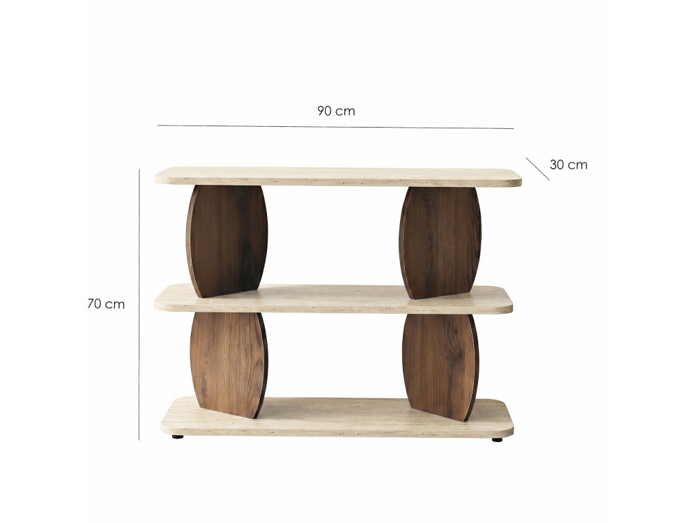 Beistelltisch aus Holz „Armonia“ – 90 x 30 x 70 cm – Travertin / Nussbaum
