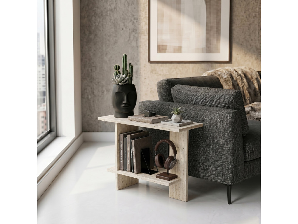 Beistelltisch aus Holz „Essenziale“ – 80 x 30 x 55 cm – Travertin
