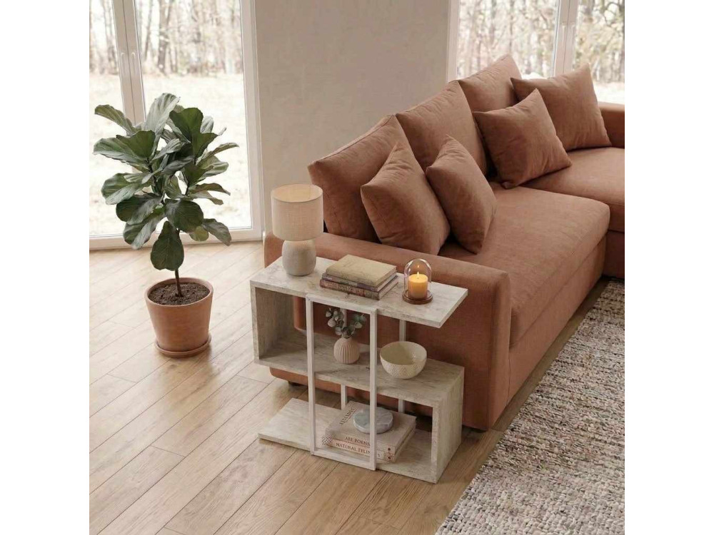 Beistelltisch aus Holz „HOMIA“ – 56 x 25 x 56 cm – Travertin
