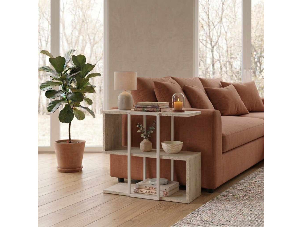 Beistelltisch aus Holz „HOMIA“ – 56 x 25 x 56 cm – Travertin