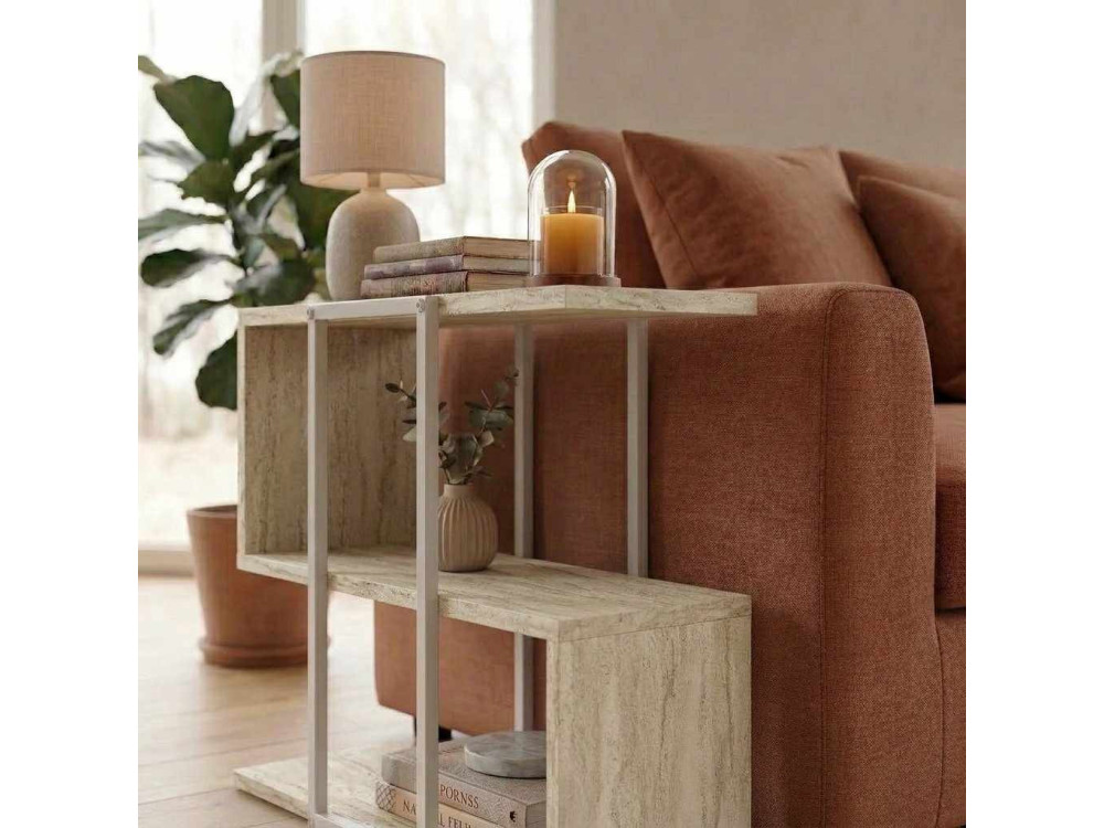 Beistelltisch aus Holz „HOMIA“ – 56 x 25 x 56 cm – Travertin