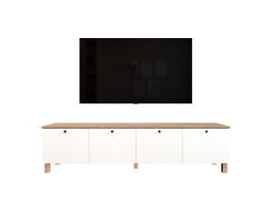 TV-Schrank aus Holz „Nord“ – 180 x 34 x 45 cm – Weiß / Eiche