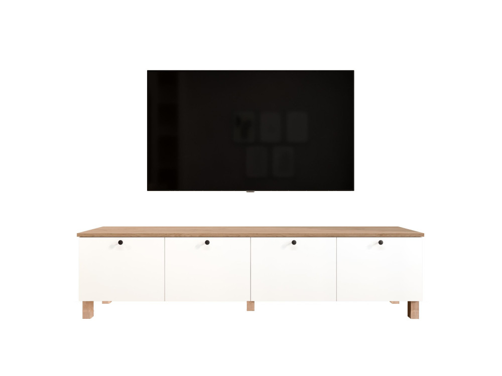 TV-Schrank aus Holz „Nord“ – 180 x 34 x 45 cm – Weiß / Eiche