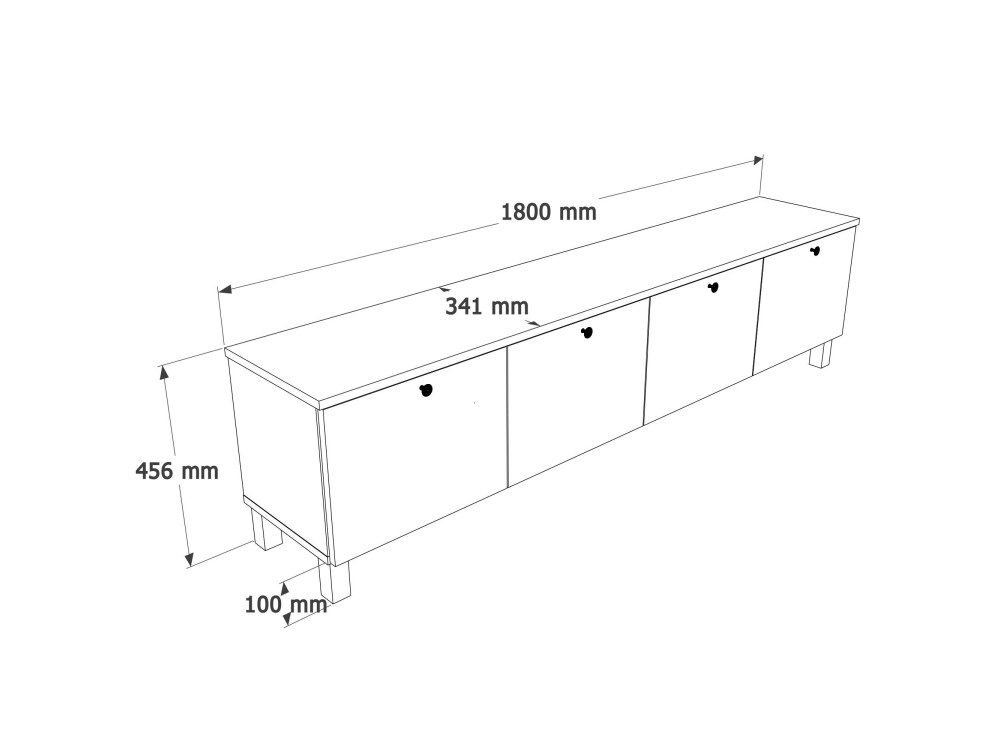 TV-Schrank aus Holz „Nord“ – 180 x 34 x 45 cm – Weiß / Eiche