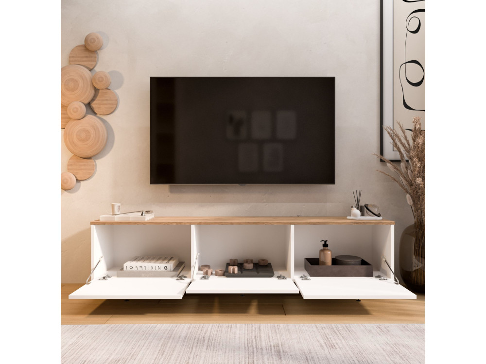 TV-Möbel aus Holz „Nord“ – 180 x 32 x 45 cm – Weiß / Eiche
