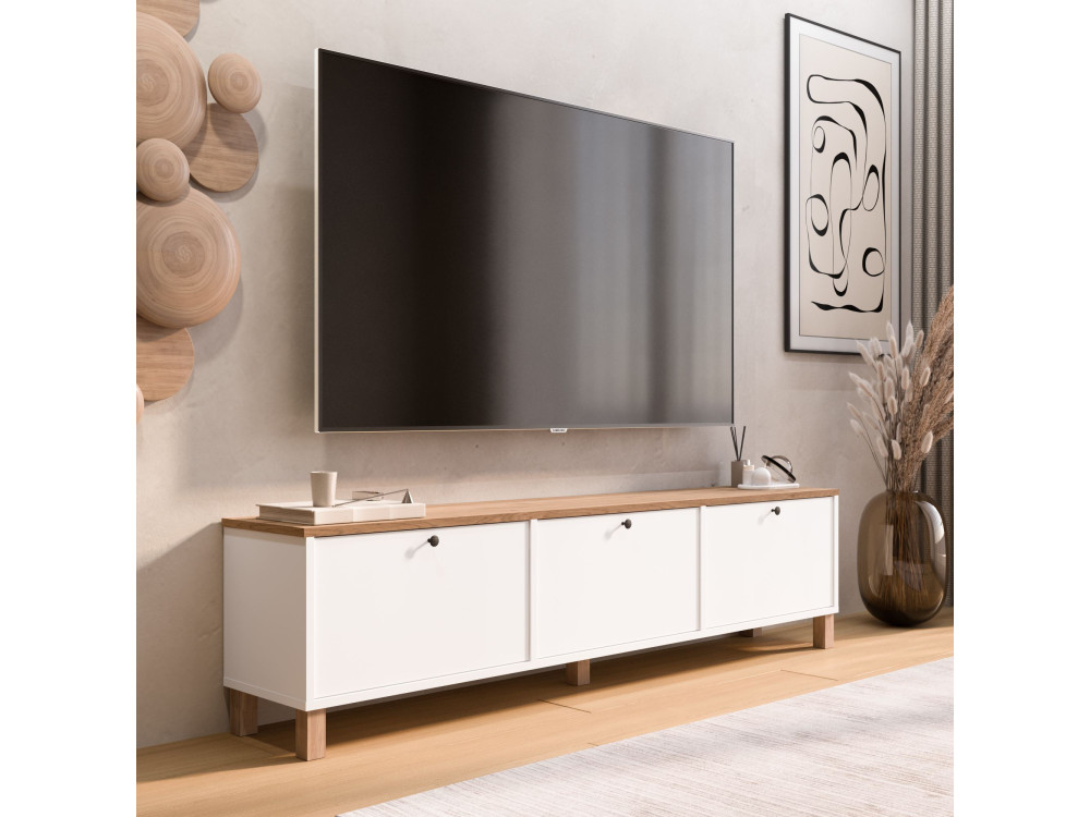 TV-Möbel aus Holz „Nord“ – 180 x 32 x 45 cm – Weiß / Eiche