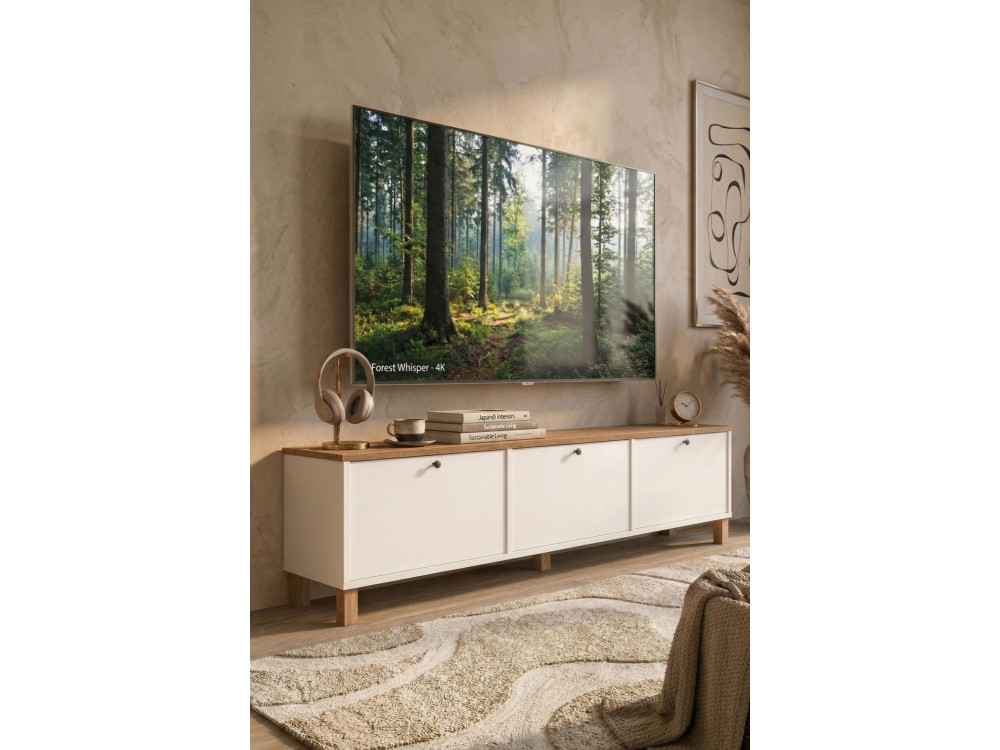 TV-Möbel aus Holz „Nord“ – 180 x 32 x 45 cm – Weiß / Eiche