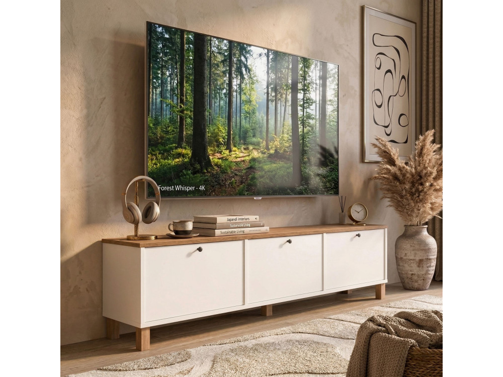 TV-Möbel aus Holz „Nord“ – 180 x 32 x 45 cm – Weiß / Eiche
