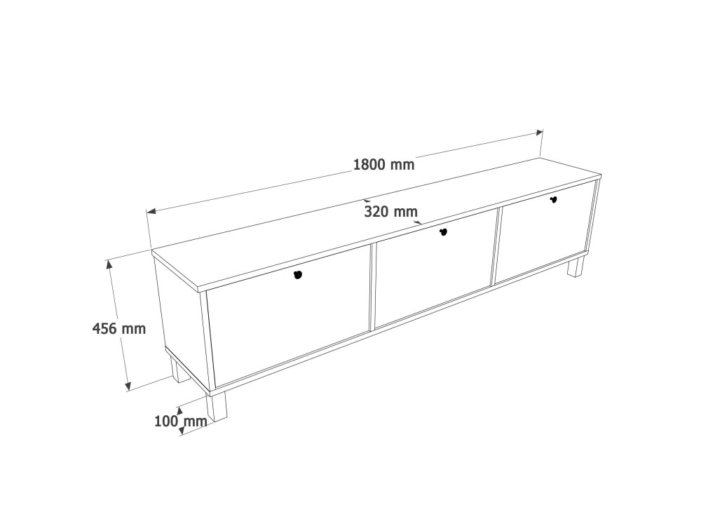 TV-Möbel aus Holz „Nord“ – 180 x 32 x 45 cm – Weiß / Eiche