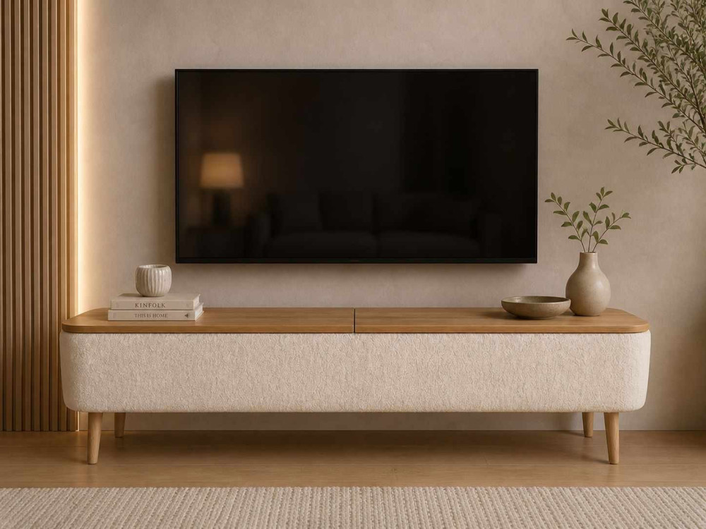 TV-Schrank aus Holz „Sarven“ – 120 x 30 x 45 cm – Weiß