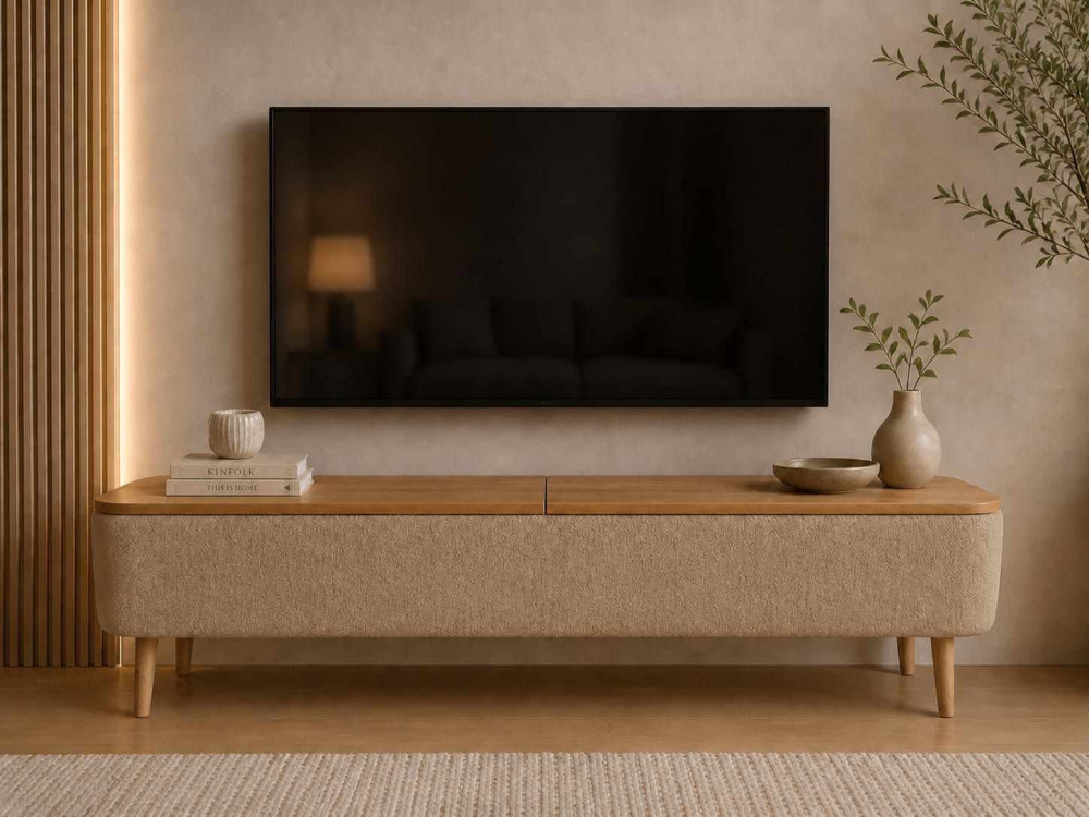 TV-Möbel aus Holz „Sarven“ – 120 x 30 x 45 cm – Beige