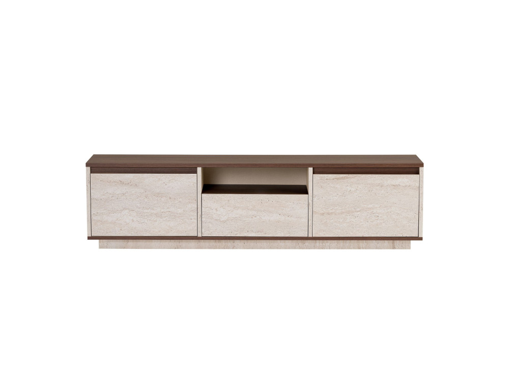 TV-Möbel aus Holz „Sentinel“ – 160 x 30 x 42 cm – Travertin / Nussbaum Milano