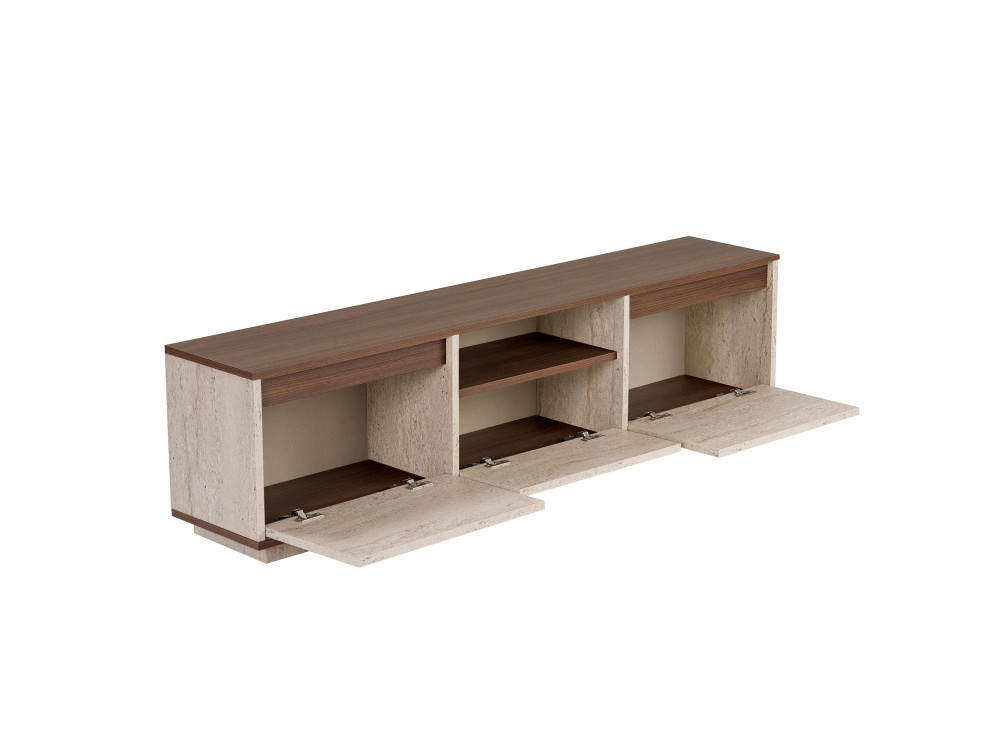 TV-Möbel aus Holz „Sentinel“ – 160 x 30 x 42 cm – Travertin / Nussbaum Milano