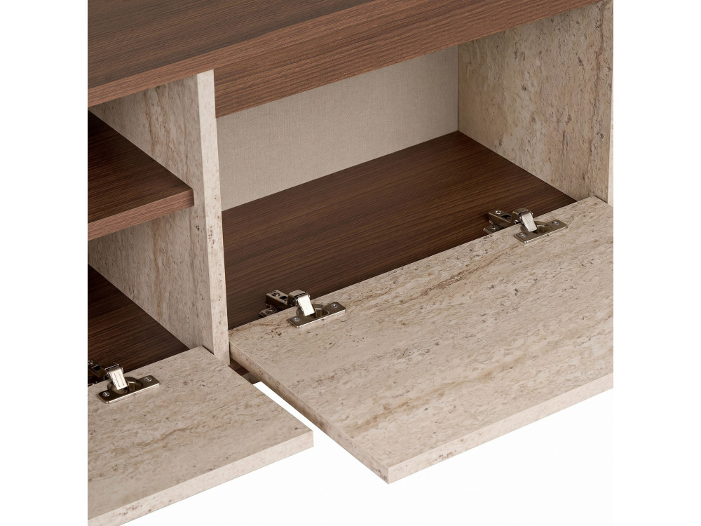TV-Möbel aus Holz „Sentinel“ – 160 x 30 x 42 cm – Travertin / Nussbaum Milano