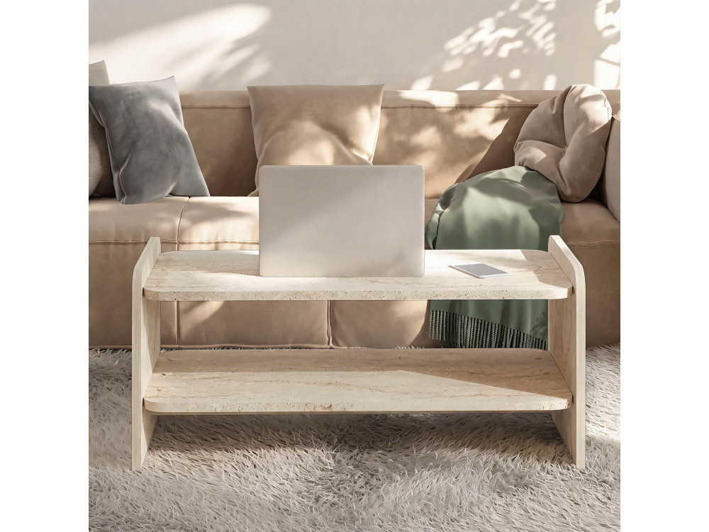 Holz-Couchtisch „Amon“ – 89,8 x 39,8 x 44,8 cm – Travertin