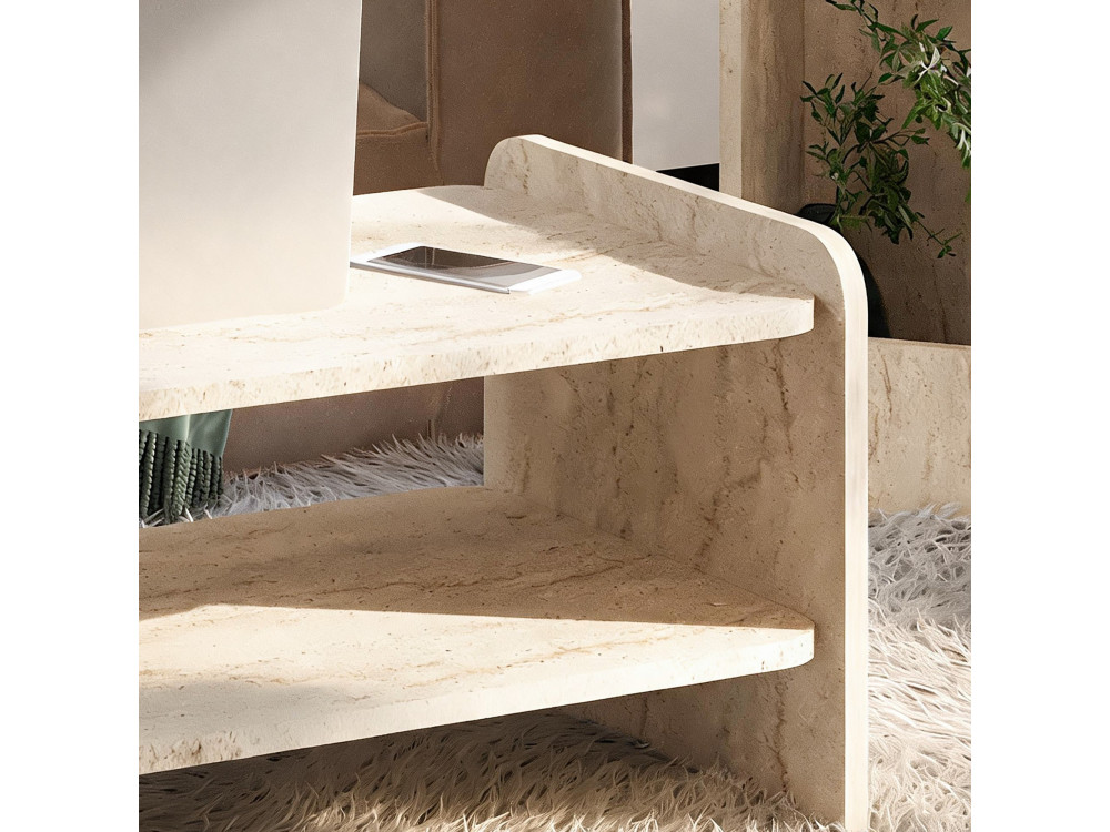 Holz-Couchtisch „Amon“ – 89,8 x 39,8 x 44,8 cm – Travertin