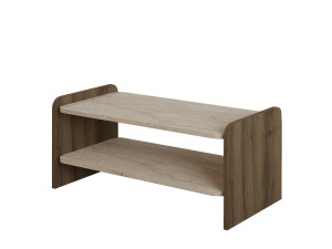 Holz-Couchtisch „Amon“ – 89,8 x 39,8 x 44,8 cm – Travertin / Antikes Nussbaumholz