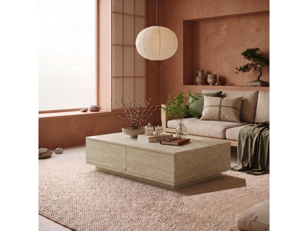 Holz-Couchtisch „Ave14“ – 90 x 60 x 28 cm – Travertin