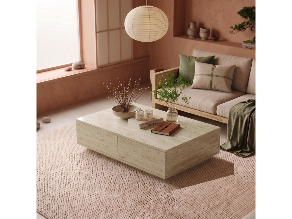 Holz-Couchtisch „Ave14“ – 90 x 60 x 28 cm – Travertin