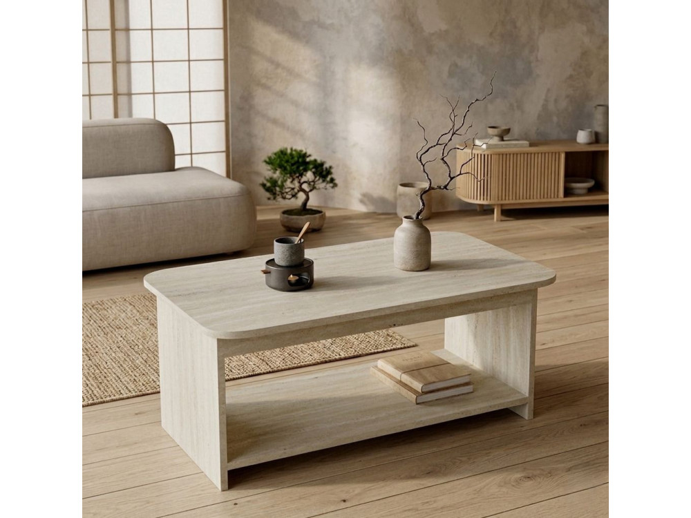 Holz-Couchtisch „Chb1“ – 100 x 50 x 42 cm – Travertin
