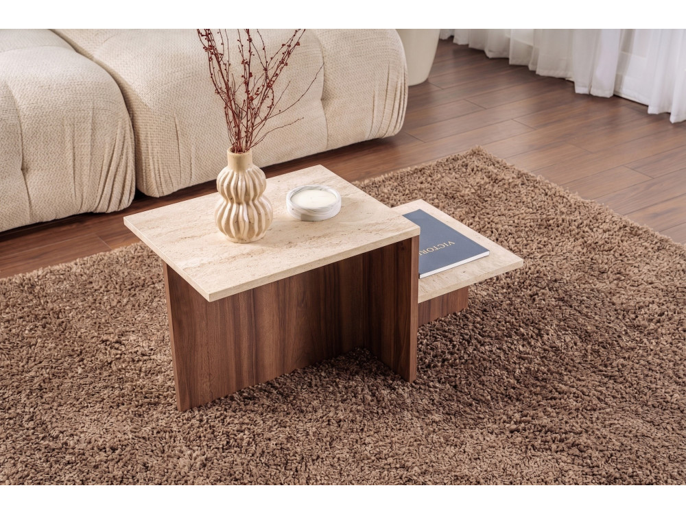Holz-Couchtisch „Harmony“ – 80 x 40 x 40 cm – Travertin