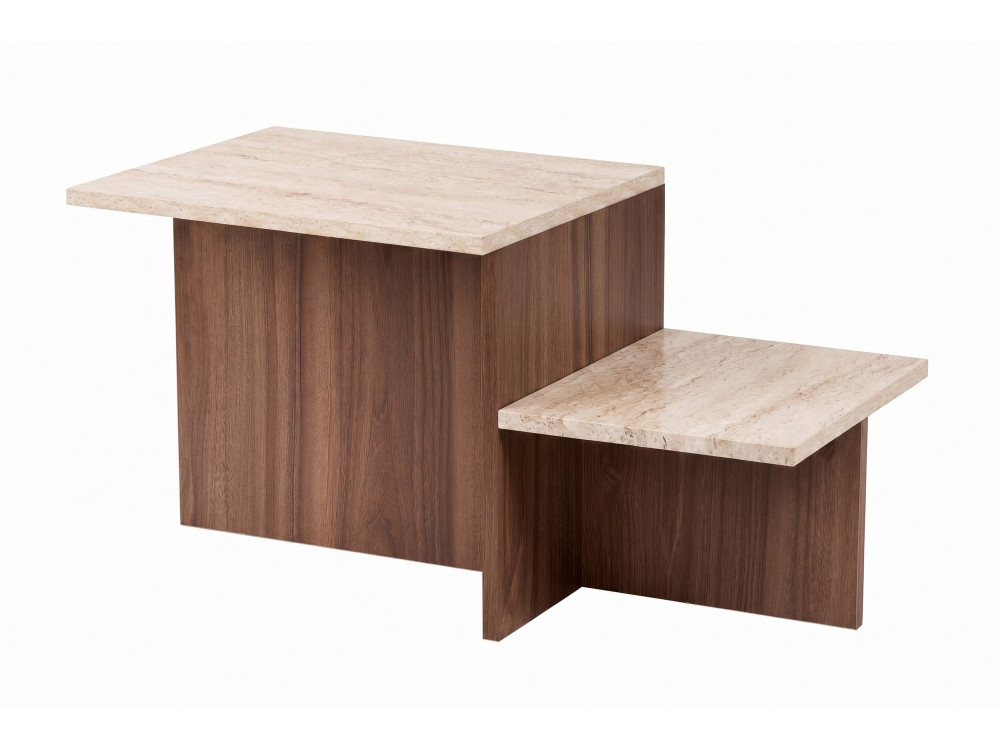 Holz-Couchtisch „Harmony“ – 80 x 40 x 40 cm – Travertin