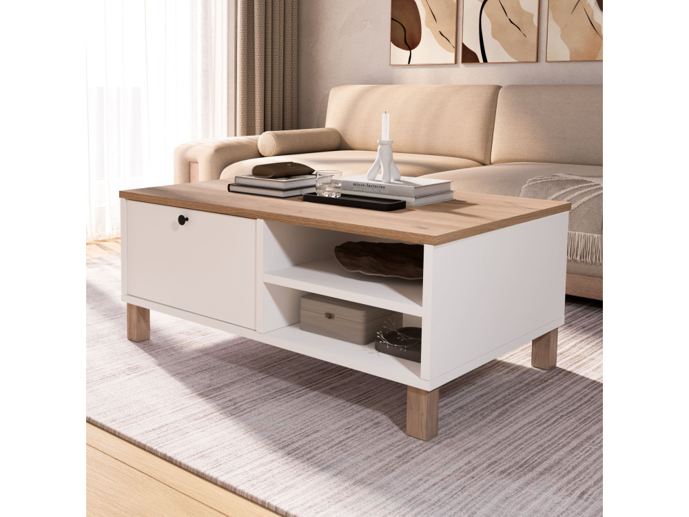 Holz-Couchtisch „Nord“ – 90 x 60 x 38 cm – Weiß