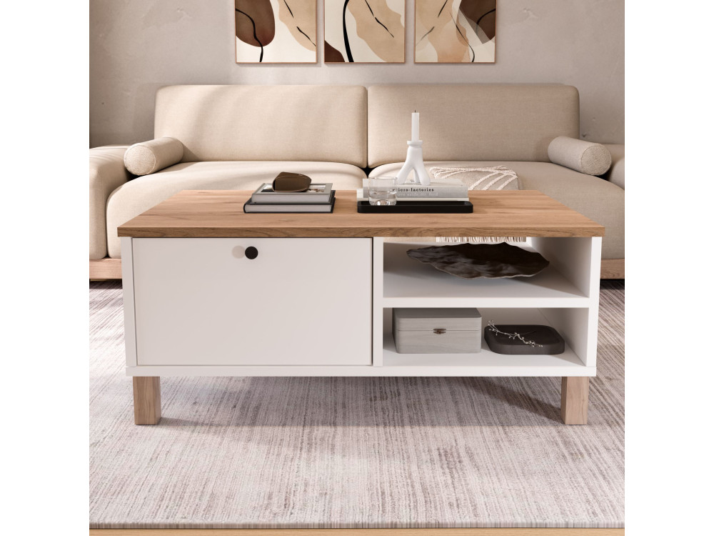 Holz-Couchtisch „Nord“ – 90 x 60 x 38 cm – Weiß