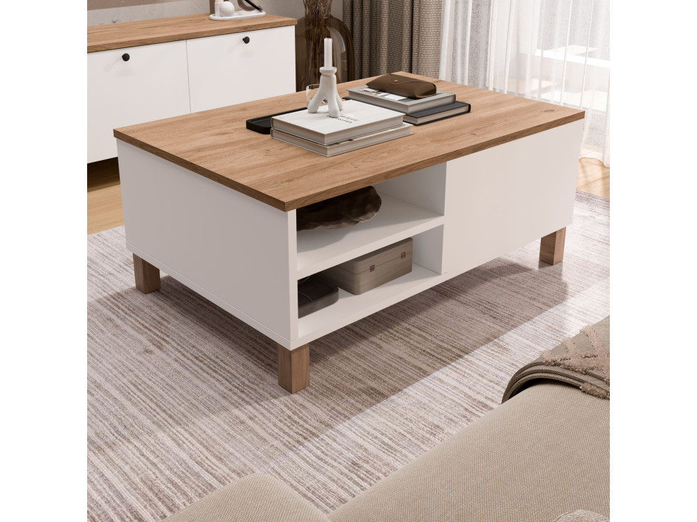 Holz-Couchtisch „Nord“ – 90 x 60 x 38 cm – Weiß
