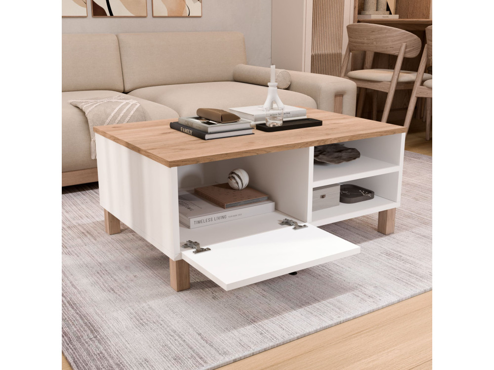Holz-Couchtisch „Nord“ – 90 x 60 x 38 cm – Weiß