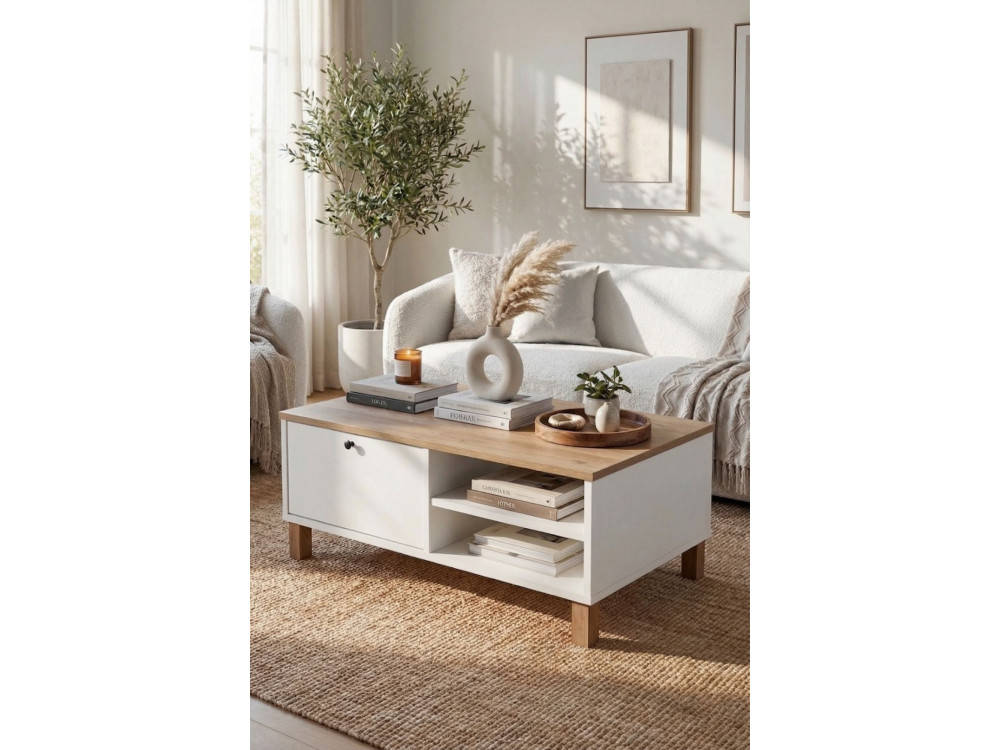 Holz-Couchtisch „Nord“ – 90 x 60 x 38 cm – Weiß