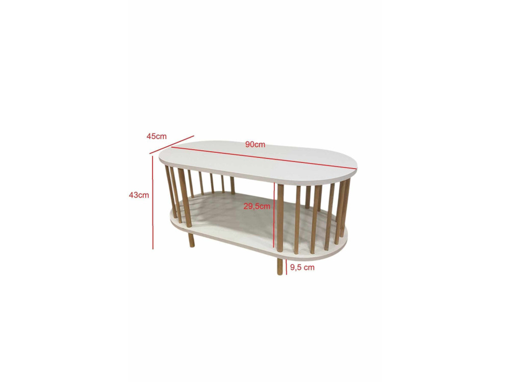 Holz-Couchtisch „Peka-0111“ – 90 x 45 x 43 cm – Weiß