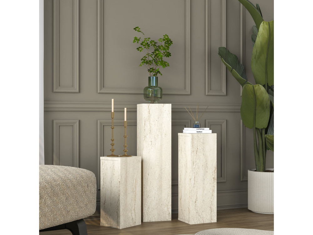 Beistelltisch-Set aus Holz „AD106“ – 20 x 18 x 80 cm – Travertin