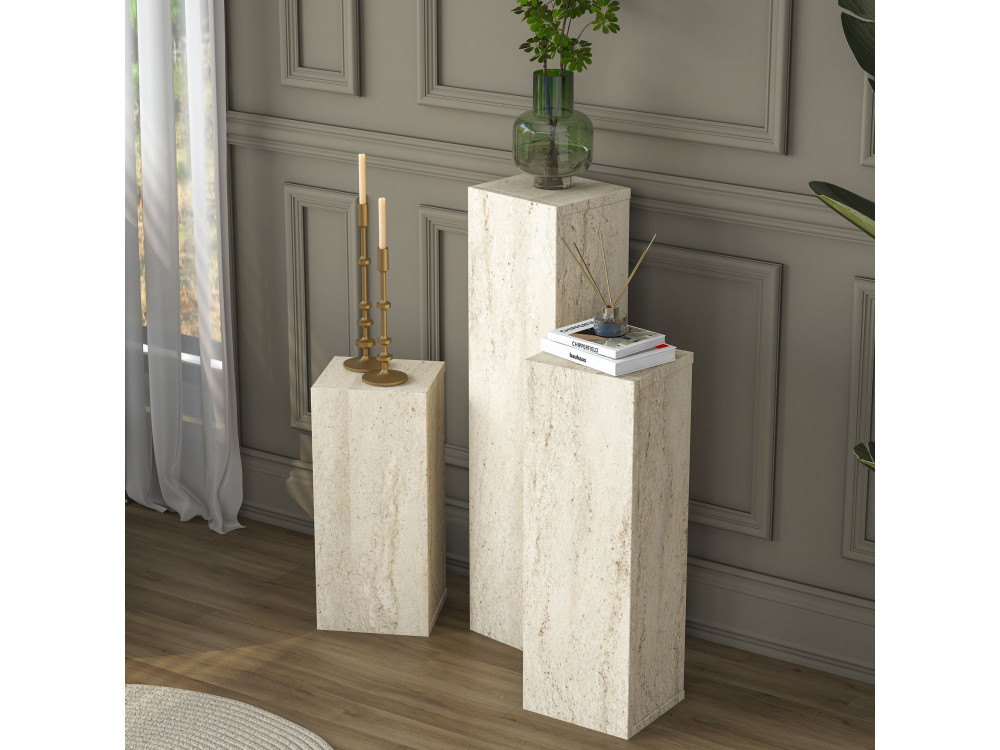 Beistelltisch-Set aus Holz „AD106“ – 20 x 18 x 80 cm – Travertin
