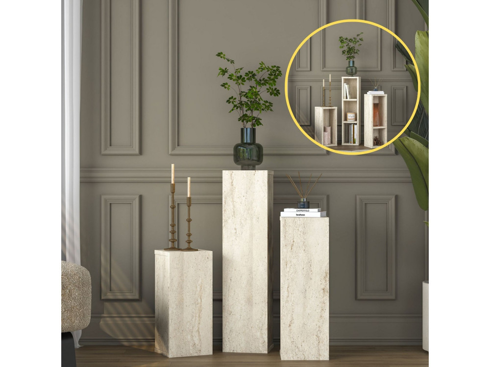Beistelltisch-Set aus Holz „AD106“ – 20 x 18 x 80 cm – Travertin