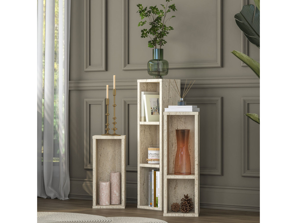 Beistelltisch-Set aus Holz „AD106“ – 20 x 18 x 80 cm – Travertin