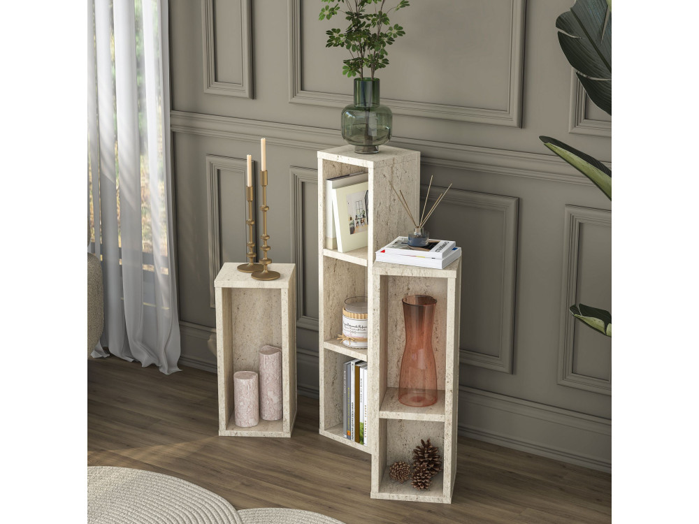 Beistelltisch-Set aus Holz „AD106“ – 20 x 18 x 80 cm – Travertin