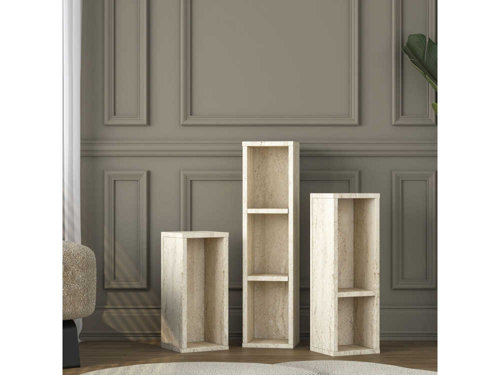 Beistelltisch-Set aus Holz „AD106“ – 20 x 18 x 80 cm – Travertin